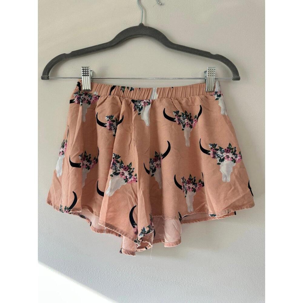 Cow Skull Flower Crown Soft Flair Shorts